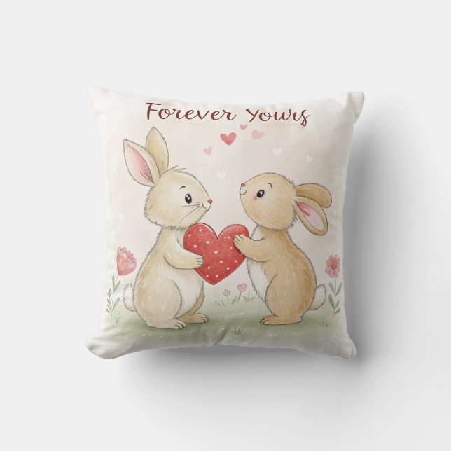 Romantic Bunny Card – Forever Yours Throw Pillow (Front)