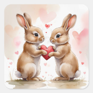 Romantic Bunny Card Square Sticker