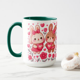 Romantic Bunny Couple Heart Ceramic Mug