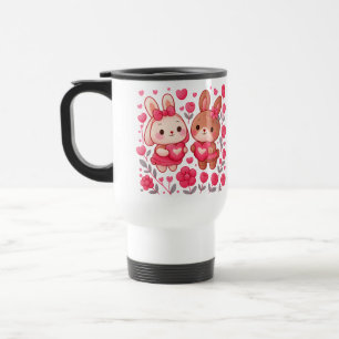 Romantic Bunny Couple Heart Travel Mug