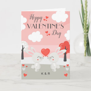 Romantic Bunny Rabbit Couple Valentine's Day Card
