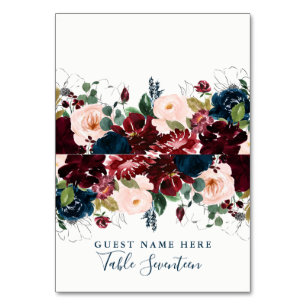 Romantic Burgundy and Blue Woodland Escort Cards