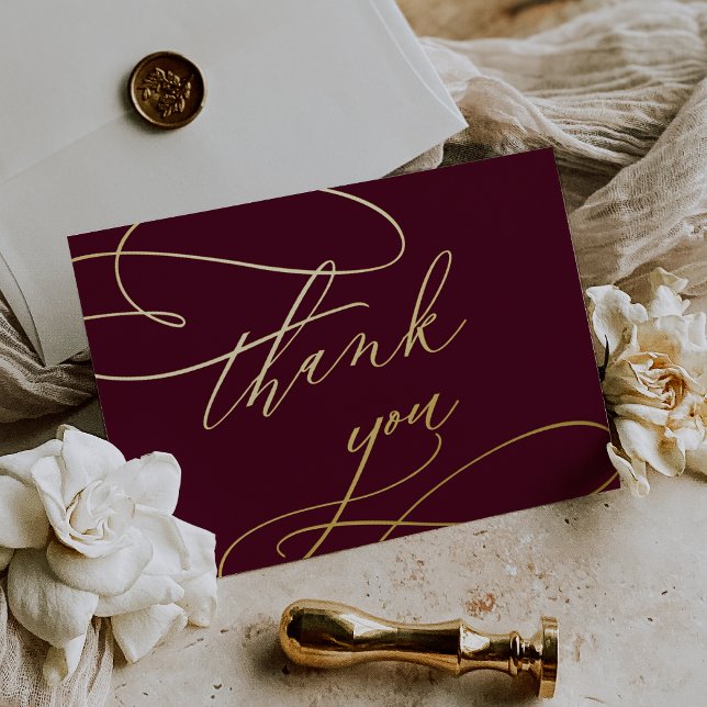 Romantic Burgundy and Gold Foil Thank You Card (Romantic Burgundy and Gold Foil Thank You Card)