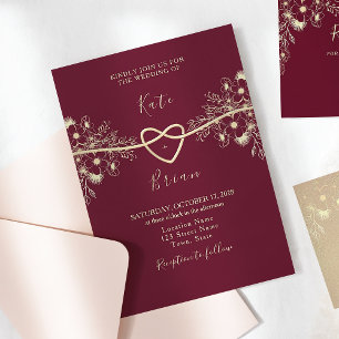 Romantic Burgundy and Gold Wedding Invitation