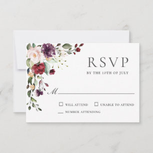 Romantic Burgundy and Plum Floral Event RSVP Card