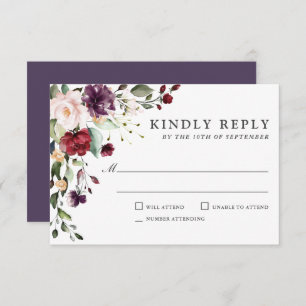 Romantic Burgundy and Plum Floral Wedding RSVP