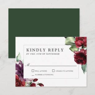 Romantic Burgundy and Plum Floral Wedding RSVP