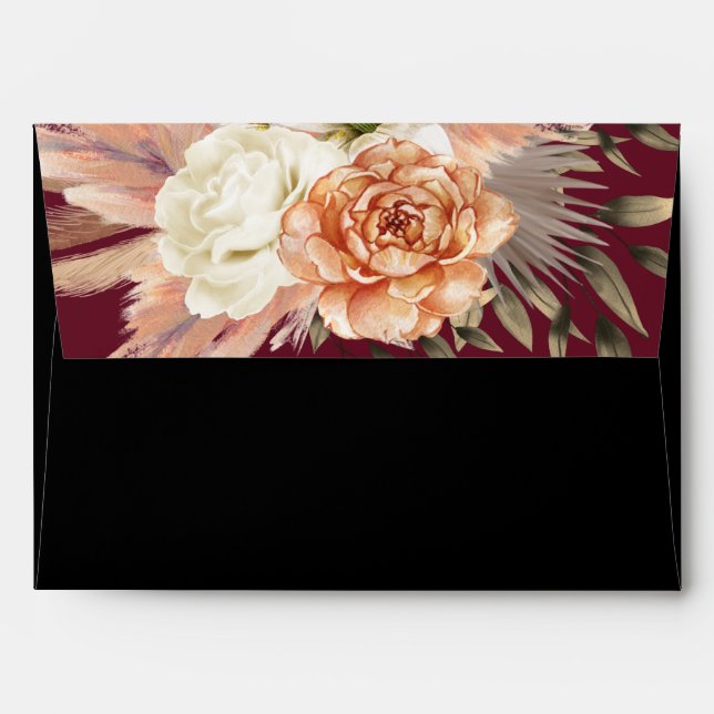 Romantic Burgundy Black Wedding Envelope (Back (Top Flap))