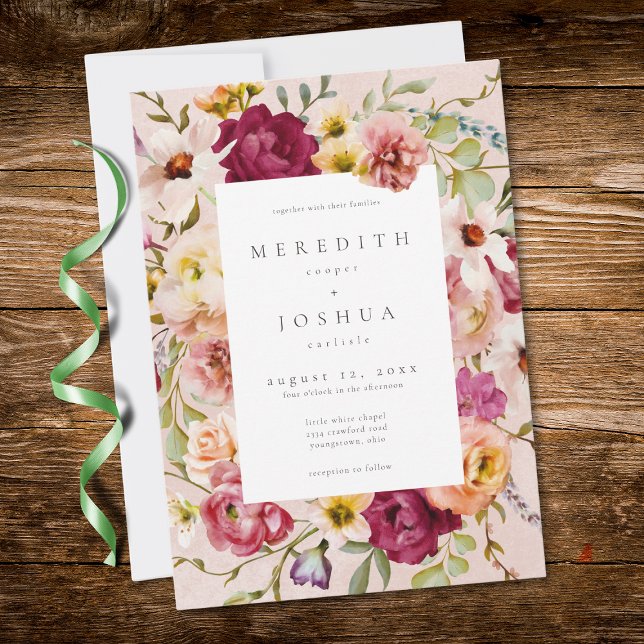 Romantic Burgundy Blush Floral Garden Wedding Invitation (Romantic Burgundy Blush Floral Garden Wedding Invitation)