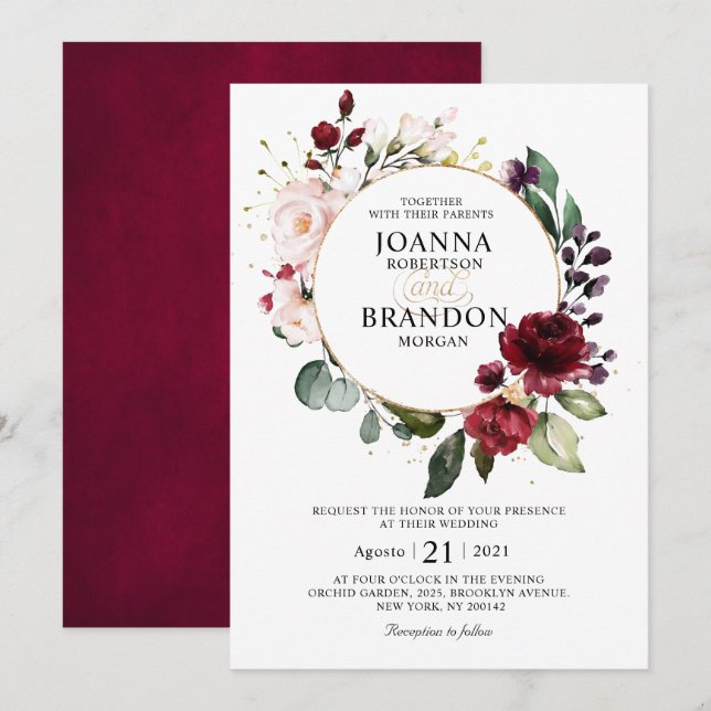 Romantic Burgundy Blush Floral Geometric Wedding I Invitation (Front/Back)