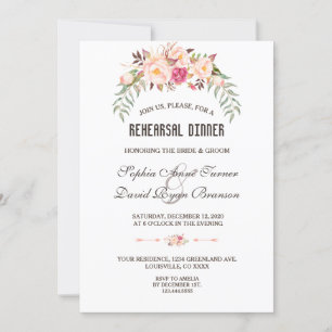 Romantic Burgundy Blush Floral Rehearsal Dinner Invitation
