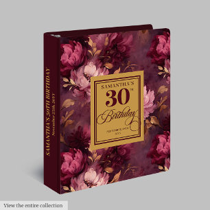 Romantic Burgundy Blush Gold Boho 30th Birthday Binder