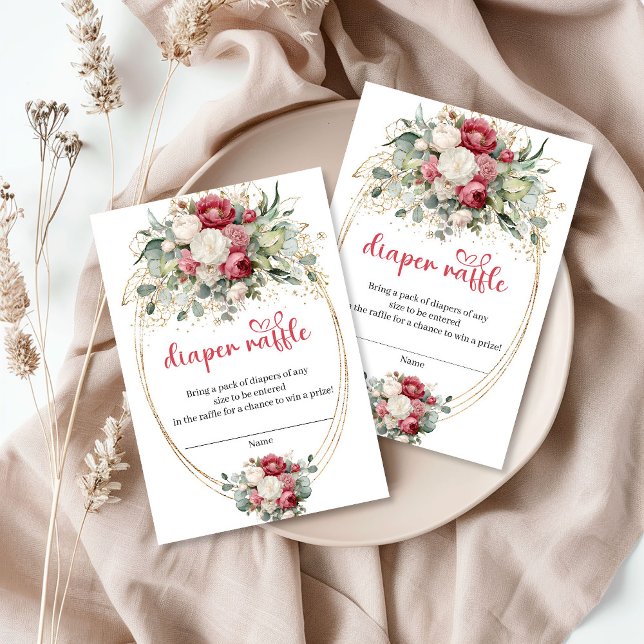 Romantic Burgundy Blush Greenery Diaper Raffle Enclosure Card (Romantic Burgundy Blush Greenery Diaper Raffle)