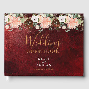 Romantic Burgundy Blush Pink Floral Rustic Wedding Guest Book