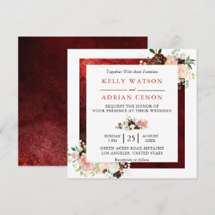Romantic Burgundy Blush Pink Floral Rustic Wedding Invitation