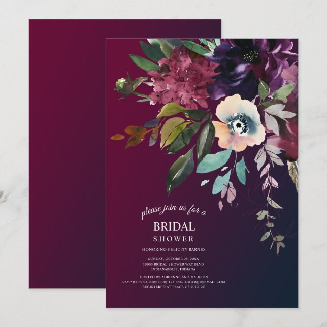 Romantic Burgundy Bridal Bouquet Bridal Shower Invitation (Front/Back)