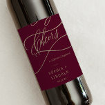 Romantic Burgundy Calligraphy Cheers Wine Labels<br><div class="desc">These romantic burgundy calligraphy cheers wine labels are perfect for a simple wedding reception. The modern classic design features fancy swirls and whimsical flourishes with gorgeous elegant hand lettered faux champagne gold foil typography. Personalize the wine bottle stickers with the names and date. These labels can be used for the...</div>