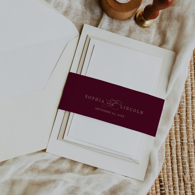 Romantic Burgundy Calligraphy | Flourish Wedding Invitation Belly Band (Creator Uploaded)