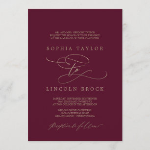 Romantic Burgundy Calligraphy Formal Wedding Invitation