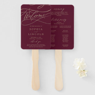 Romantic Burgundy Calligraphy Wedding Program Fan