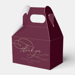 Romantic Burgundy Calligraphy Wedding Thank You Favor Box