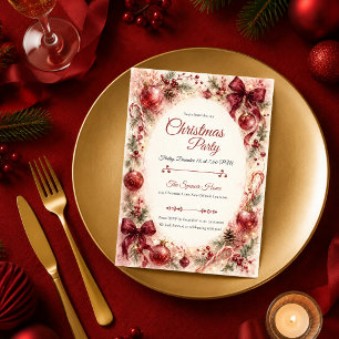 Romantic Burgundy Christmas Party Invitation