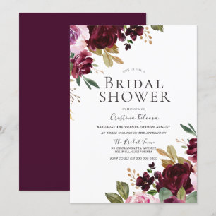 Romantic Burgundy Floral Elegant Bridal Shower Invitation
