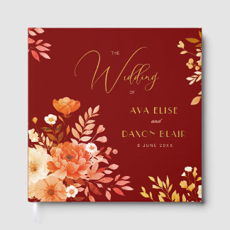 Romantic Burgundy Floral Foil Wedding Guest Book