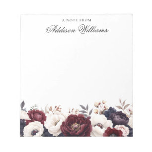 Romantic Burgundy Floral Personalized Notepad