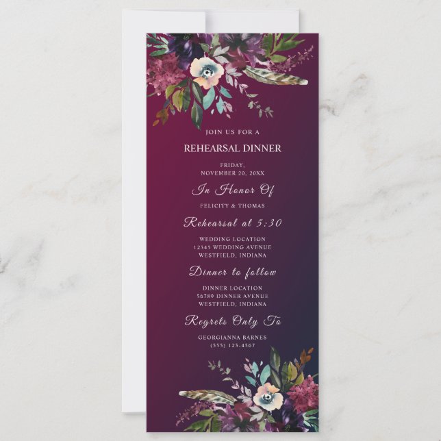 Romantic Burgundy Floral Rehearsal Dinner Invitation (Front)