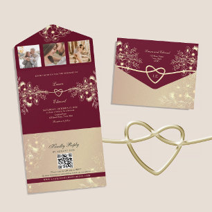Romantic Burgundy Floral Wedding All In One Invitation