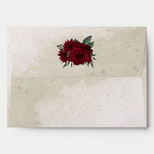 romantic burgundy flowers and green leaves wedding envelope