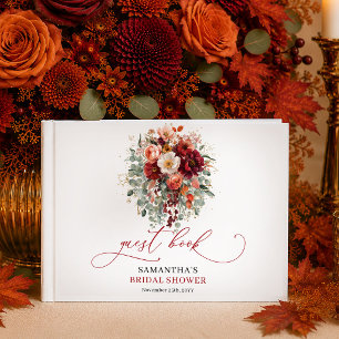 Romantic Burgundy Gold Eucalyptus fall bridal show Guest Book