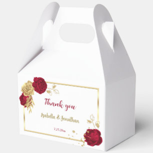 Romantic burgundy gold floral wedding favor box