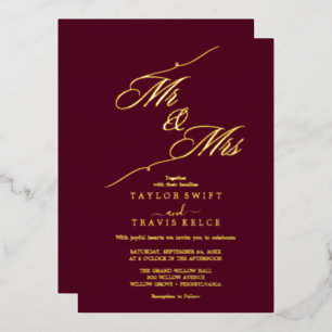 Romantic Burgundy & Gold Foil "Mr. & Mrs." Wedding