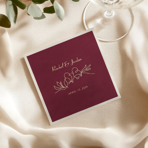Romantic Burgundy Gold Wedding Napkin