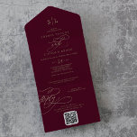 Romantic Burgundy Monogram QR Code Wedding All In One Invitation<br><div class="desc">This romantic burgundy monogram QR code wedding all in one invitation is perfect for a simple wedding. The modern classic design features fancy swirls and whimsical flourishes with gorgeous elegant hand lettered faux champagne gold foil typography. Hand write your guest addresses on the back of the folded invitation, or purchase...</div>