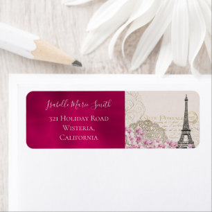 Romantic Burgundy Paris Eiffel Tower Pink Blossoms