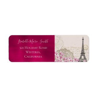 Romantic Burgundy Paris Eiffel Tower Pink Blossoms