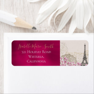 Romantic Burgundy Paris Eiffel Tower Pink Blossoms