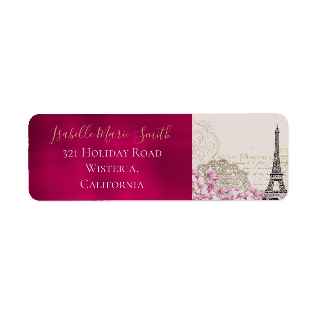 Romantic Burgundy Paris Eiffel Tower Pink Blossoms (Front)