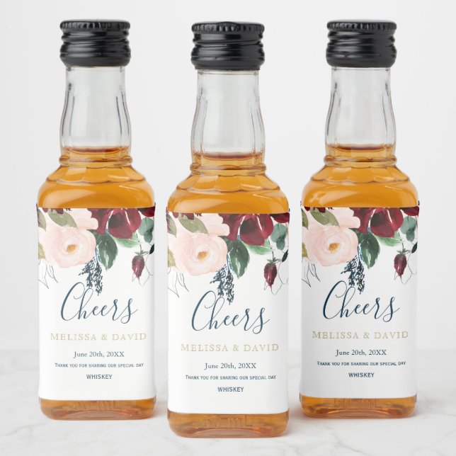 Romantic Burgundy, Pink and Midnight Blue Labels (Bottles)