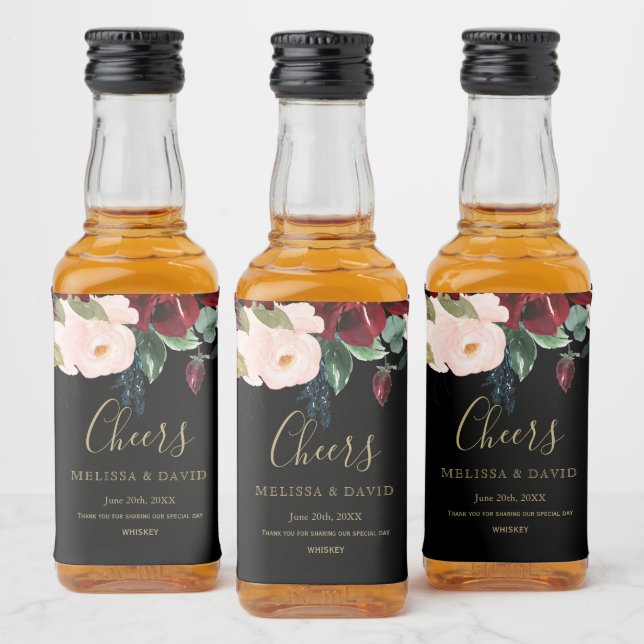 Romantic Burgundy, Pink, Blue and Black Liquor Bottle Label (Bottles)