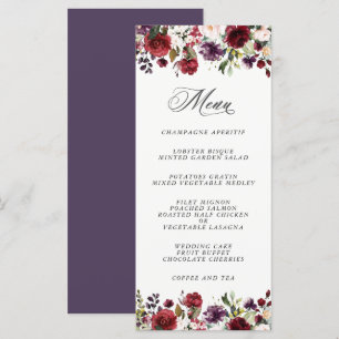 Romantic Burgundy Plum and Blush Floral Menu