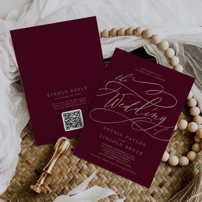 Romantic Burgundy QR Code All In One Wedding Invitation (Creator Uploaded)