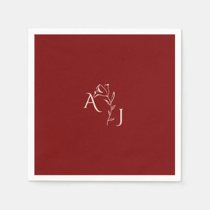 Romantic Burgundy red and copper monogram Wedding Napkin