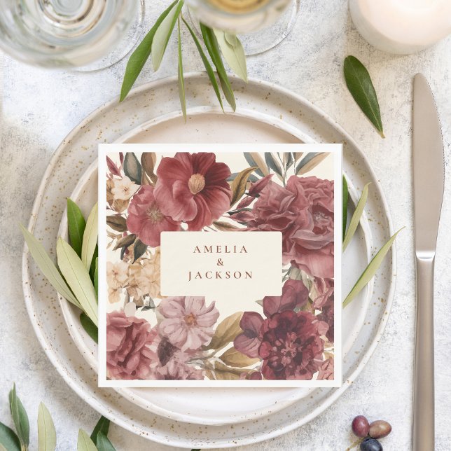 Romantic Burgundy red and copper Wedding Napkin (Creator Uploaded)