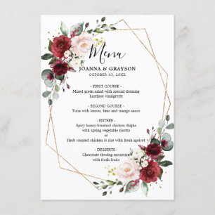 Romantic Burgundy Red Blush Rose Floral Geometric Menu