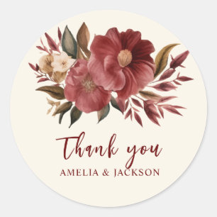 Romantic Burgundy red copper Wedding  Classic Round Sticker