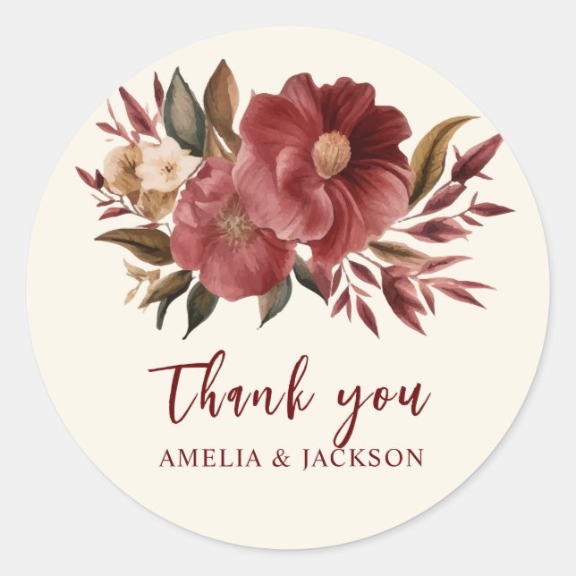 Romantic Burgundy red copper Wedding  Classic Round Sticker (Front)